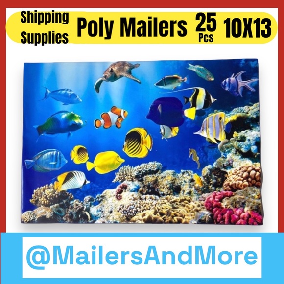 25 10X13 Poly Mailers Ocean Coral Reef With Fish, Turtle, Seahorse PRICE IS FIRM - Picture 5 of 11